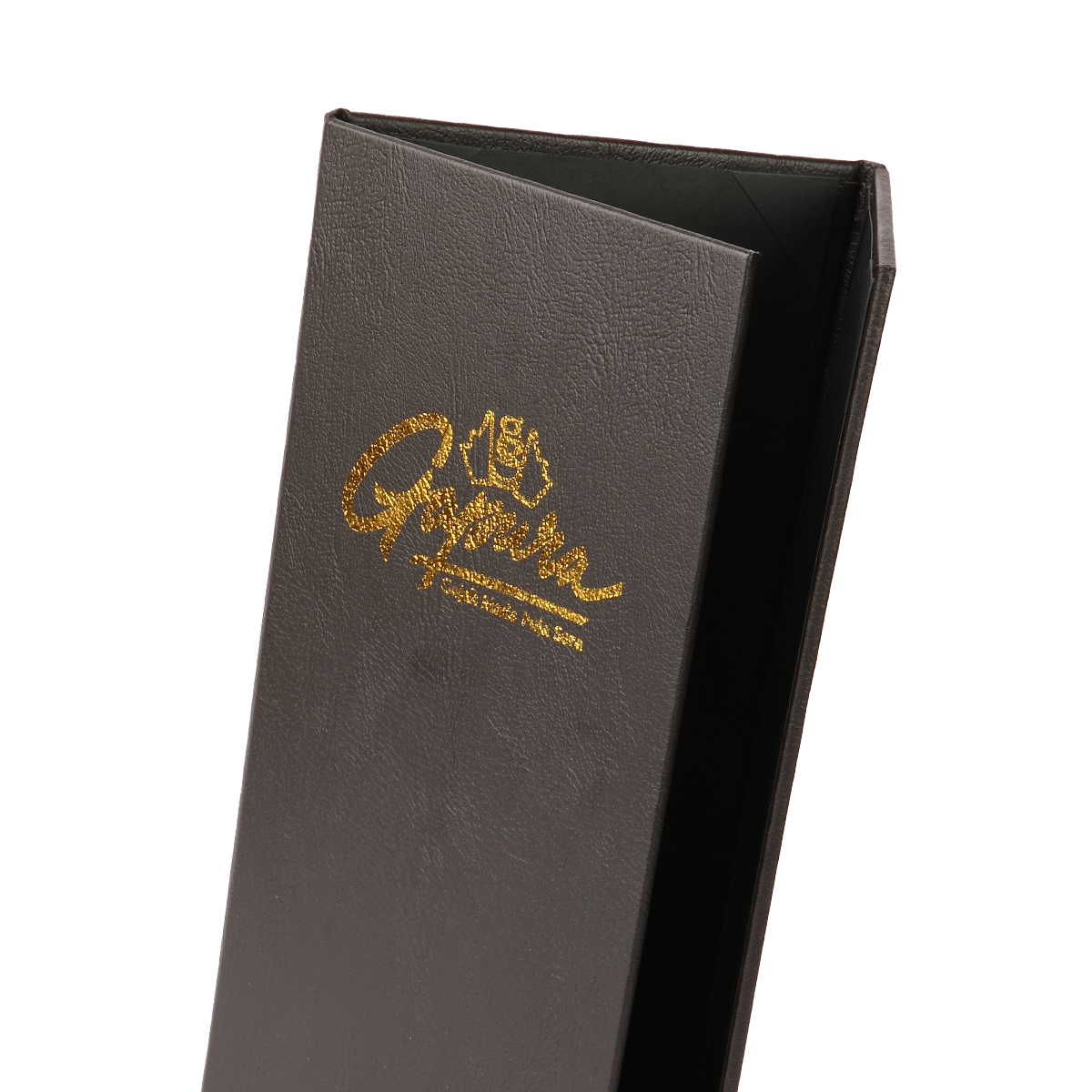 Restaurant Menu Book - Textured leather, gold-foil logo, hard cover structure