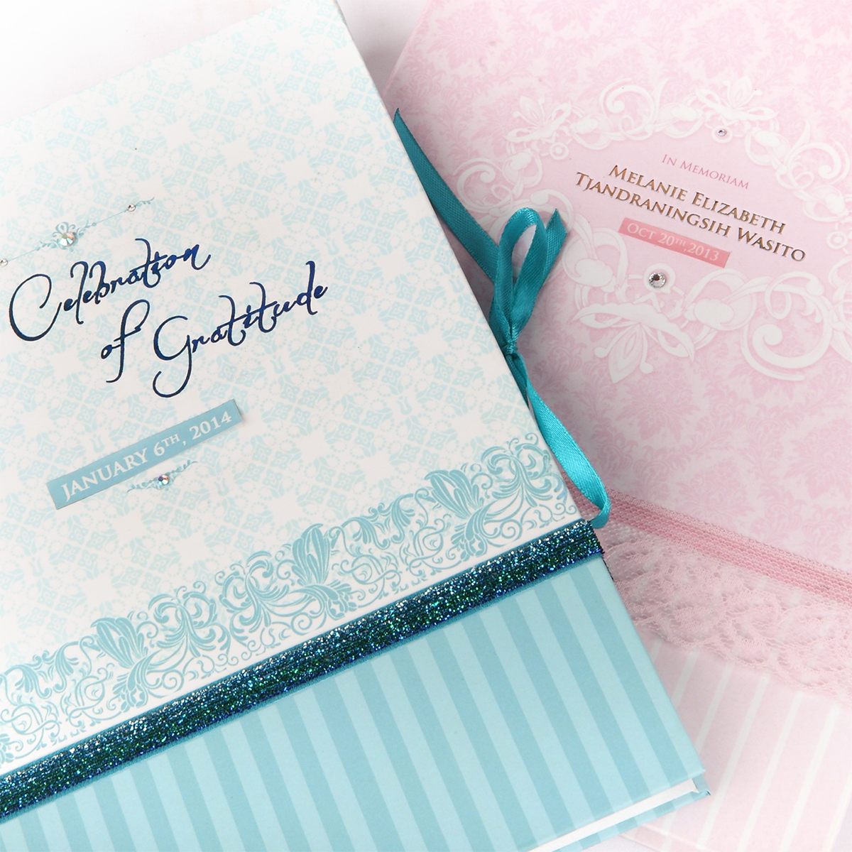 Exclusive Invitation - Printed art paper, satin ribbon tie, colored-foil